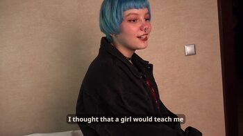 Body-Lyric's Blue-Haired Babe Gets Her First Big Dick Blow Job