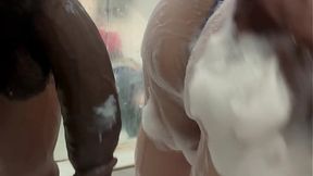 Her tight ass couldn’t take his thick BBC in the shower &mdash;  no matter how much she tried. After stepping out &mdash;  she bent over and let him destroy her doggystyle—wet &mdash;  raw &mdash;  and deep until she made a mess all over his big black dic