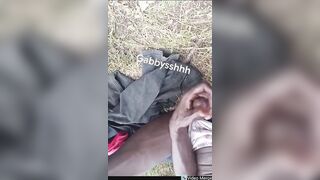 EBONY MAN OUTDOOR DISPLAYING DRAINING OFF