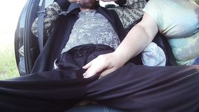 in the car in the parking lot, my girlfriend jerks off my dick until I cum