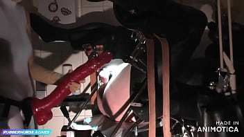 Rubbernurse Agnes - a successful handjob with balls squeezing wearing long gyn exam gloves during a deep pegging procedure