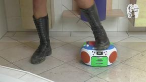 Radio under her strong Combat Boots
