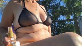 My Stepmom Showing Me the New Bikini in the Public Pool.