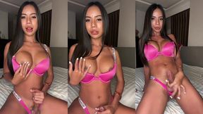 ladyboymaria - solo stroking in pink lingerie