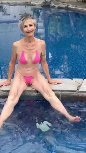 By the Hotel Pool in My Skimpy Pink Bikini