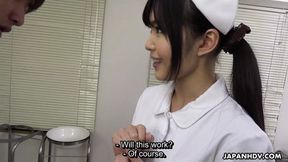 Japanese nurse Shino Aoi orally pleases a patient in the doctor's office uncensored
