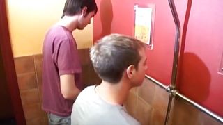 Slutty bottom shagged in the ass at a urinal
