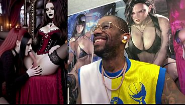 Trans GF plays with breasts while teen sucks hard Goth girl cock