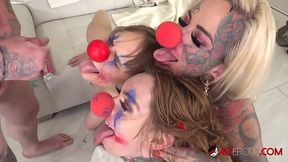 Hot Group fuck with tattooed perverted clown MILFs