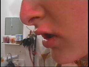 Lusty redhead in leather gear straps down petite babe