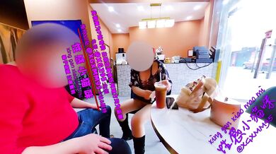 Seducing the milk tea boss while his dirty wife gets screwed