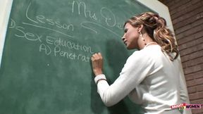 Demi Delia teaches a guy in evening school how to fuck her hole raw