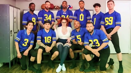 Big Tits - Nerdy Babe's Locker Room Blowbang.