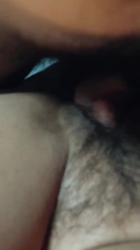 Missionary position with cock starting to get an erection, he rubs his penis on the hairy pussy.   Clip 1
