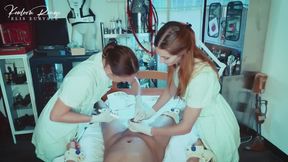 Medical Stapling: foreskin sealed by nurse Elis Euryale and nurse Blanche