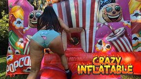 Crazy fun on a giant inflatable, bouncing all over the place