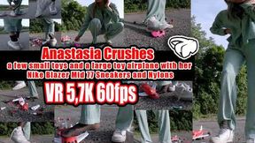 VR 5,7K 60fps | Anastasia crushes a few small toys and a large toy airplane with her Nike Blazer Mid 77 sneakers and nylons