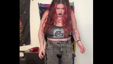 goth girl piss desperation in tight jeans