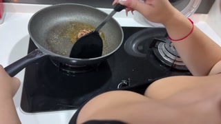 I found a Beautiful Milf Cooking in a Very Sexy dress with her Huge boobs