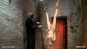 Skinny Blond Hair Babe In Upside Down Suspension