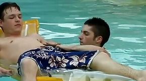 Cute jock tries out piss before being bareback hammered by the pool