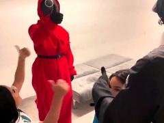 Big booty babes fucked by masked guys in a hardcore foursome