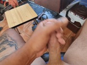 Jerk off with cum on hand while my wife is taking a nap! Self recorded amateur homemade.