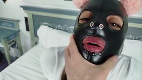 Latin masked BDSM slut with pink ears sucks her master cock and get fucked in doggy style till cum
