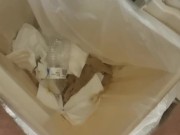 Naughty messy public bathroom trash piss