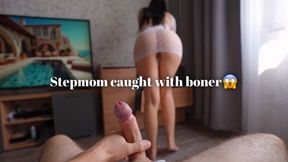 Stepmom caught stepson with boner and helps cum quick!