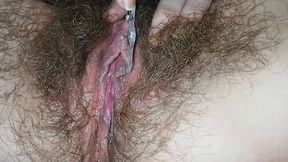Hairy amateur cums hard with intense masturbation