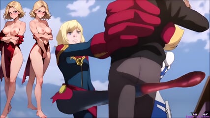 2 nutshots Captain Marvel ANIME BALLBUSTING nut punch, kick in the balls MISS MARVEL Future Avengers