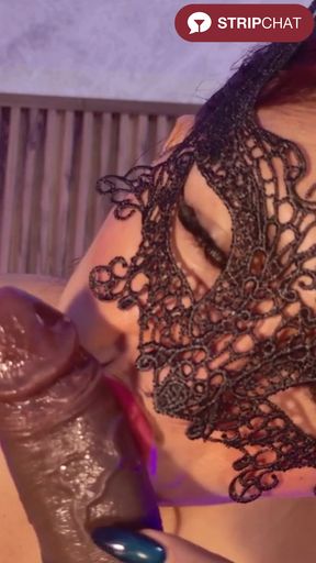 Black Lace Mask Deepthroat and Gagging on Big Dildo - evelynjohnsoon