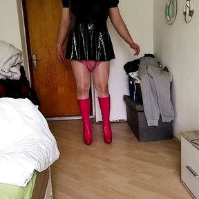 Sissy locked in PVC Diaper and Chastity