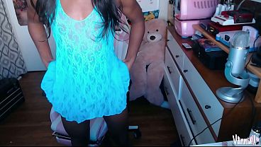 Tiny Skirt BIG Facial | Black Trans Girl Vanniall Edges her Giant Girldick on Webcam | ebony BBC cumshot big cock
