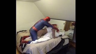 spiderman fucks blonde sex doll wearing leggings and crop top