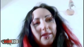 Pornostar Brunette with Big Boobs Ana Martin Dancing and Stripping with a Black Outfit