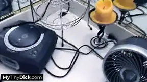 A fiery redhead works her magic sucking that small cock