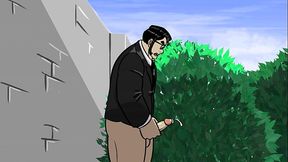 Gay Animated Security Guard Jerking Off in Public