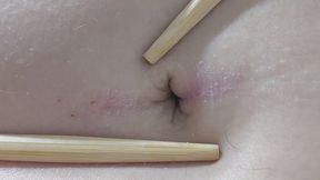 Deep Navel Fingering with Chopsticks – Belly Button Chew Play, Stick Insertion, Painful Deep Belly Play, Wooden Chopstick Fetish, Extreme Navel Stuffing