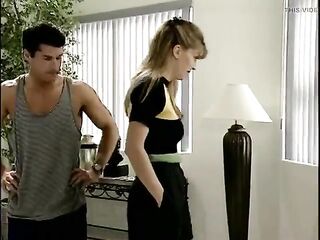 An aged woman talks to her partner in a brassiere at home two scenes in 1