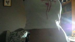 Home alone playing with my huge tits and poking my muff with dildo
