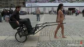 Romanian bitch pulling chariot in public