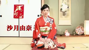 Kimono-clad Asian brunette gets creampied during sensual intercourse