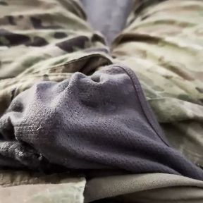 Army Soldier jerking off in OCPs and dripping precum through boxer briefs