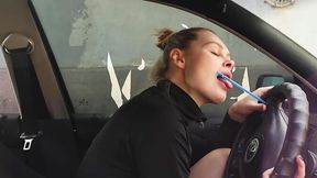 Long and sensual foot play with a girlfriend in the car on a warm day.
