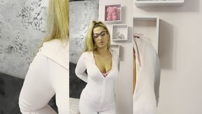 Cigarettes, condoms, girl with hands cuffed behind her back and a hard cock