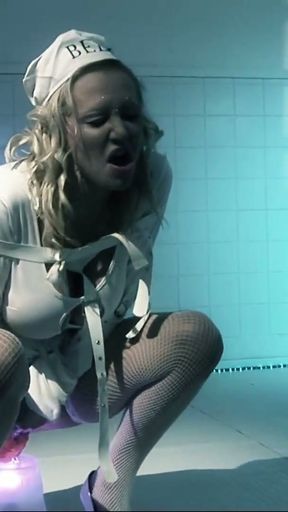 Busty blondie in a straightjacket has hot threesome with two doctors   Clip 2