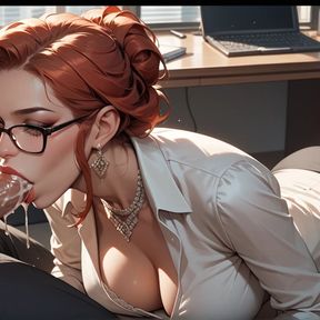 Hot redhead secretary having sex at the workplace