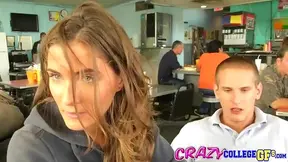 Sneaky Molly Jane Sucks Boyfriend's Cock Discreetly at Public Restaurant